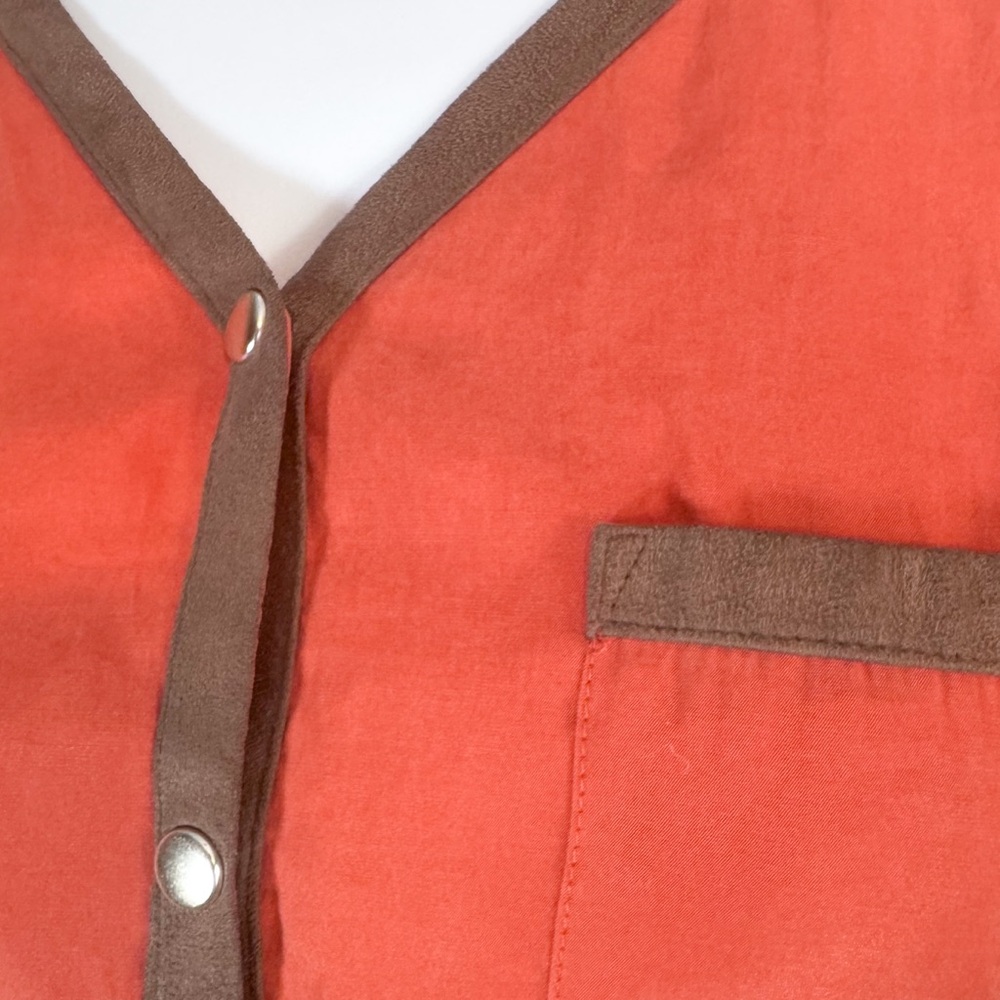 Chico’s Rust Orange Button-Front Blouse Brown Tri… - image 7